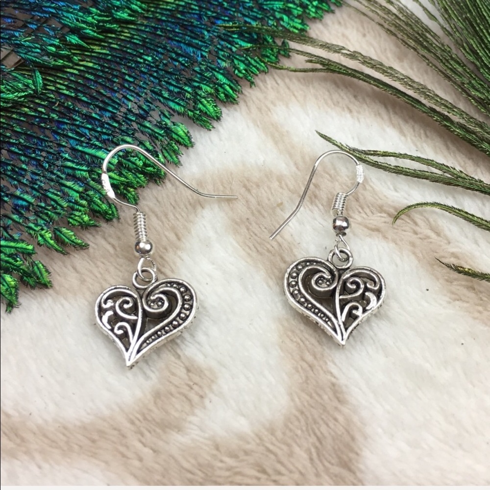 Sterling Silver Tibetan Heart Earrings
